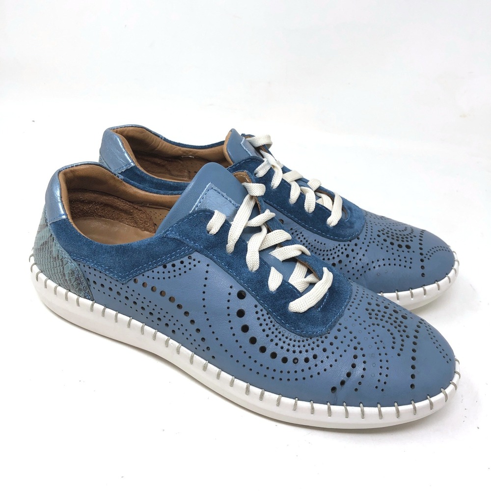 Spring Step Womens 40 Jumilla Sneakers Blue Perforated Leather Lace Up Trainer